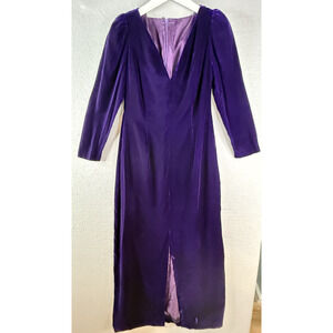 Vtg 70s 80s Mollie Parnis Velvet Evening Gown Sz 12‎ Purple Goth Whimsigoth READ